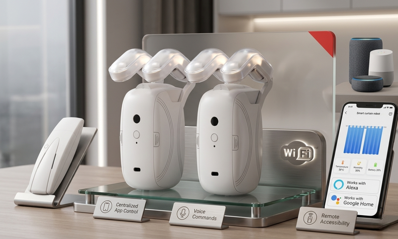 Robot lumina, sa telecomande et l'application montrant la compatibilité alexa et google home